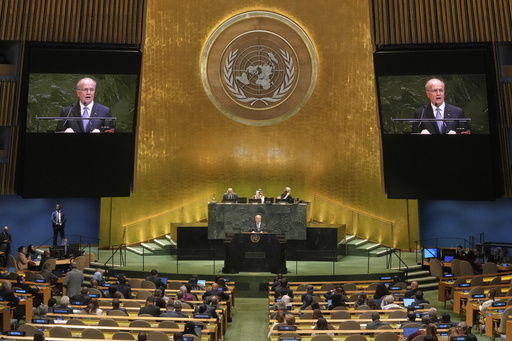 Palestine Prime Minister Mohammed Mustafa addresses the United Nations General Assembly