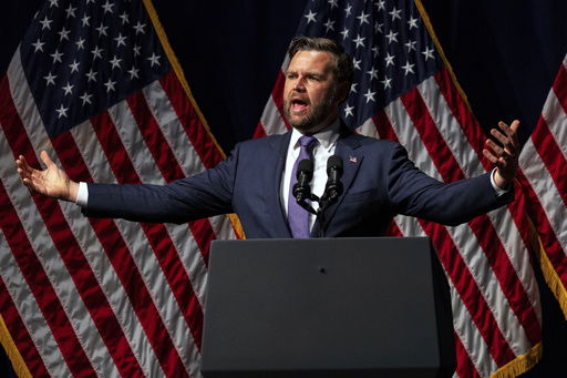 FILE - Vice President JD Vance speaks during the Ohio Republican Party dinner