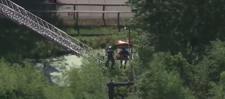 <i>WCVB via CNN Newsource</i><br/>Firefighters were seen helping over 30 passengers evacuate a stalled aerial ride over Southwick's Zoo in Mendon