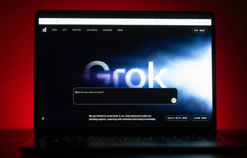 Pictured is the chat window for chatbot Grok on a laptop arranged on June 9. Announced in March