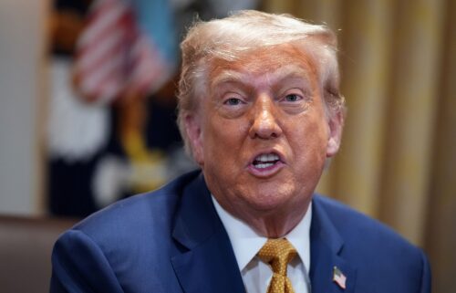 President Donald Trump speaks to members of the press during a Cabinet Meeting at the White House on July 8.