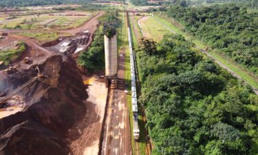 A view of a train loaded with iron ore at the ArcelorMittal iron ore mine in Mount Nimba