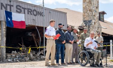 Gov. Greg Abbott speaks at a news conference in Hunt