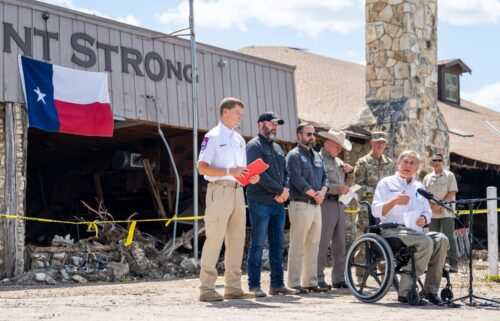 Gov. Greg Abbott speaks at a news conference in Hunt