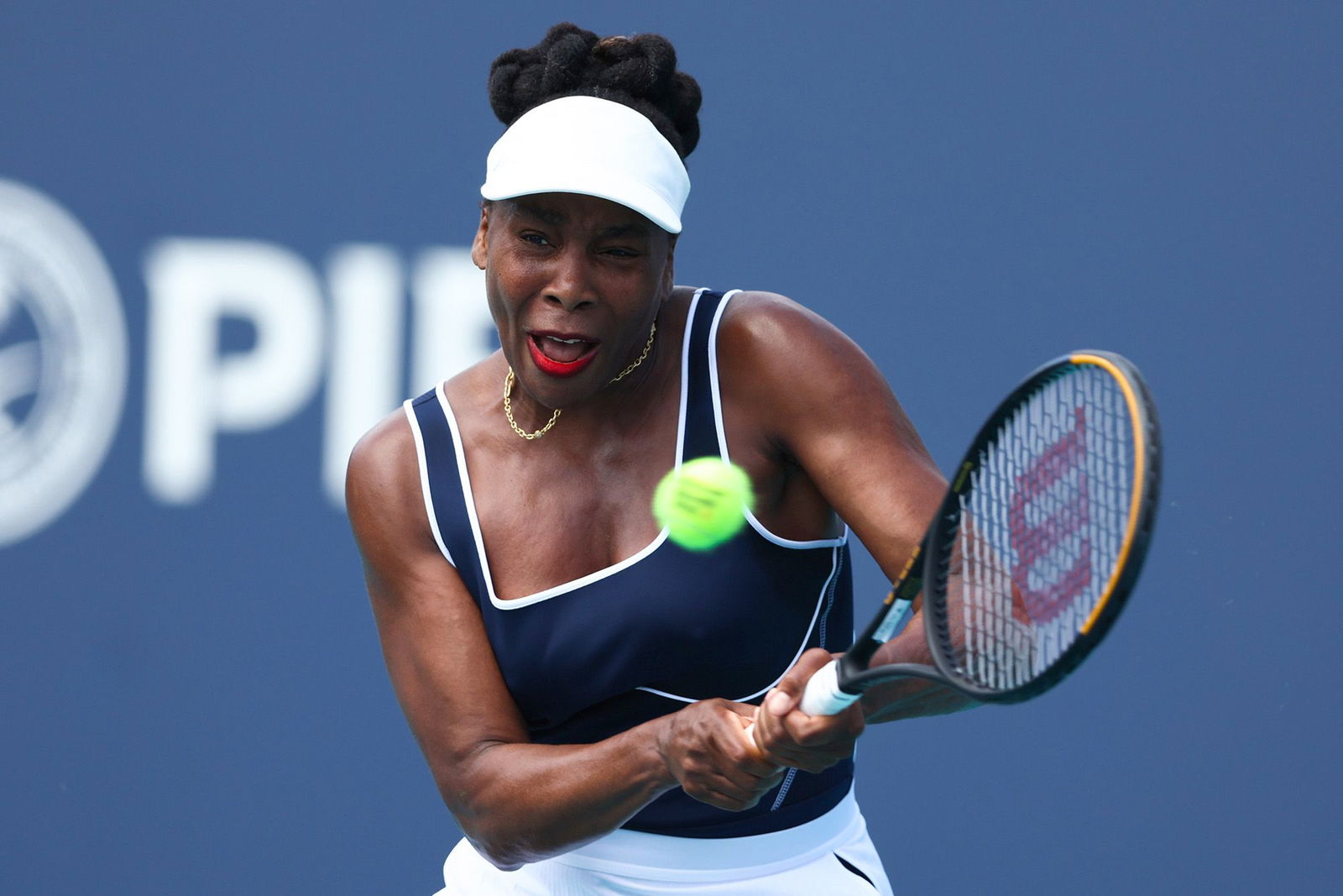 <i>Megan Briggs/Getty Images via CNN Newsource</i><br/>Venus Williams during her singles match against Diana Shnaider at the Miami Open on March 19