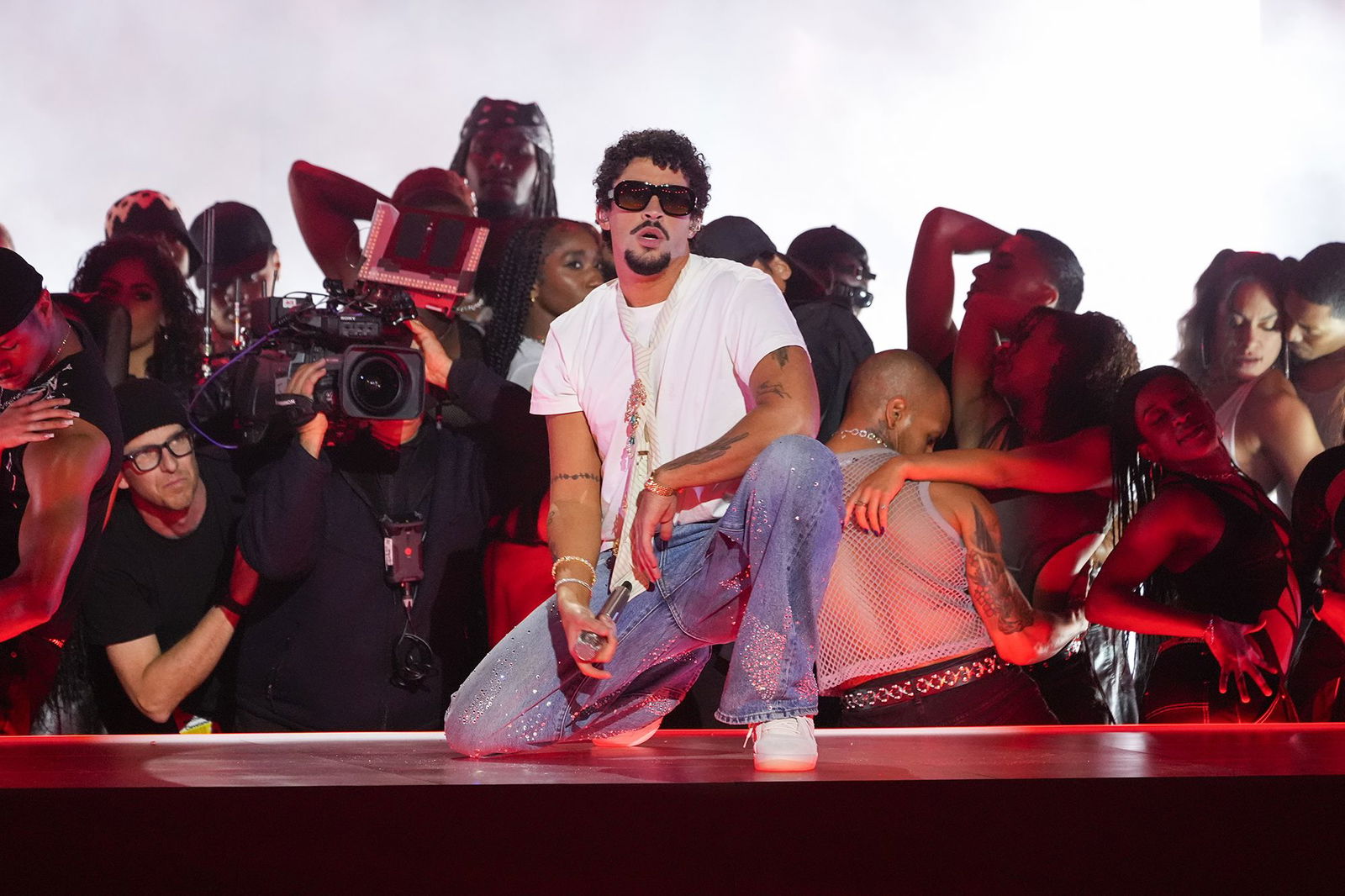 <i>Chris Pizzello/Invision/AP via CNN Newsource</i><br/>Bad Bunny performs during the iHeartRadio Music Awards