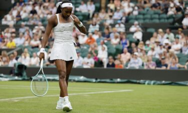 Coco Gauff of the U.S. reacts during her first round match against Ukraine's Dayana Yastremska.