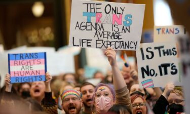 Protesters filled the Iowa state Capitol in February to denounce legislation aimed at stripping the state civil rights code of protections based on gender identity. The law took effect July 1.