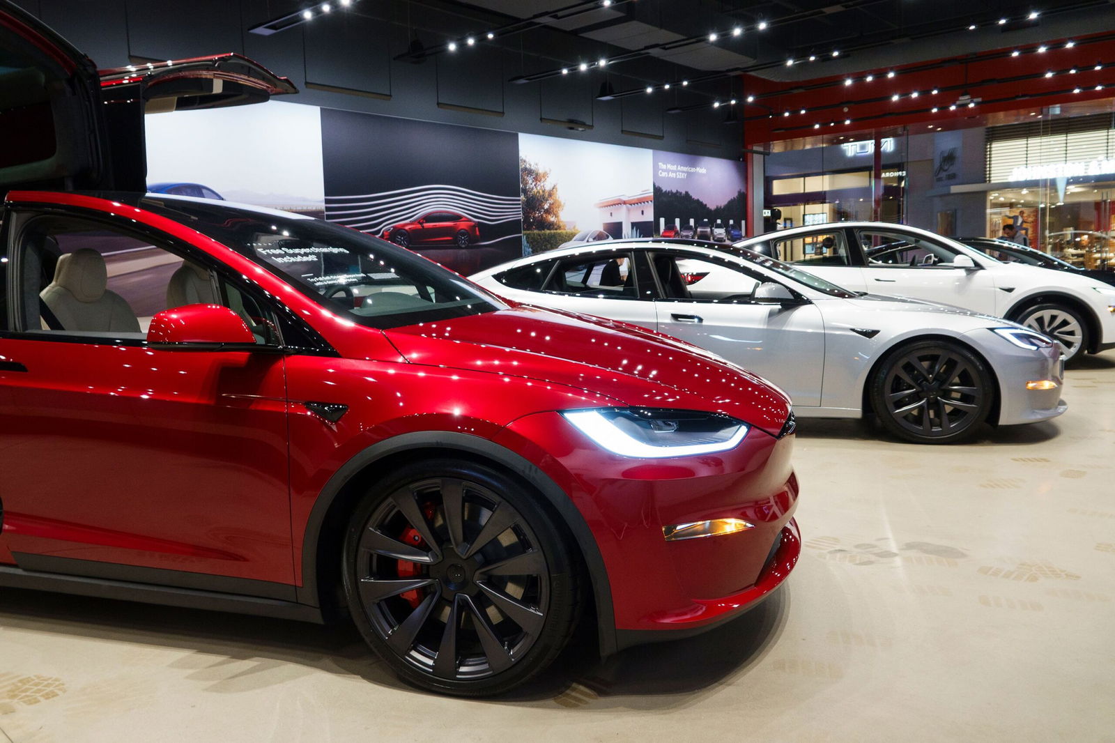 <i>Kevin Carter/Getty Images via CNN Newsource</i><br/>New Tesla vehicles are displayed at a showroom in San Diego. The automaker reported another sharp drop in sales for the second quarter compared to a year ago.
