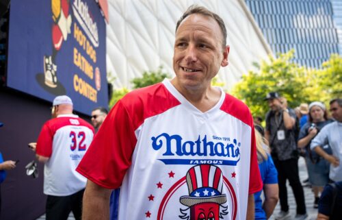 Miki Sudo celebrates her 11th Nathan’s Famous International Hot Dog Eating Contest title on Friday.