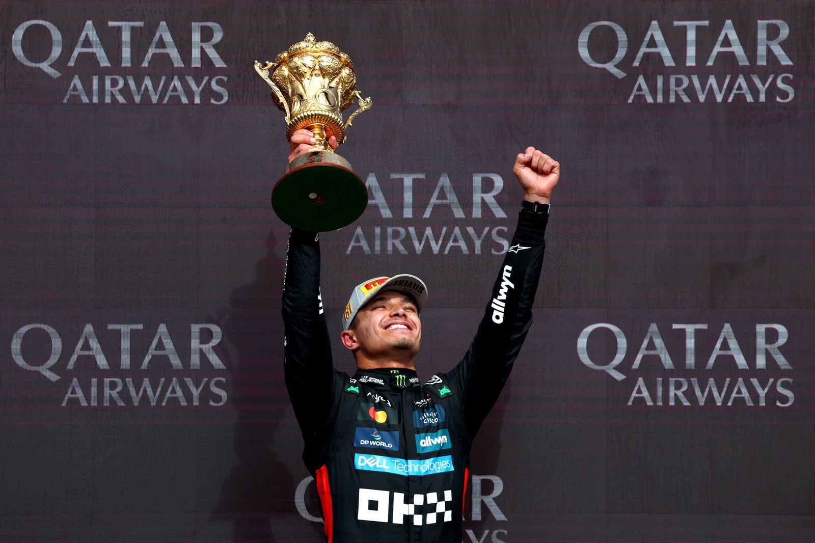 <i>Clive Rose/Getty Images via CNN Newsource</i><br/>Lando Norris won his home race for the first time in his career.