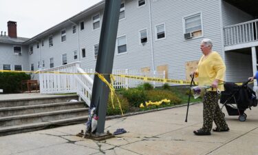 Residents of Gabriel House Assisted Living Facility make their way to an emergency shelter set up at the Timao Center