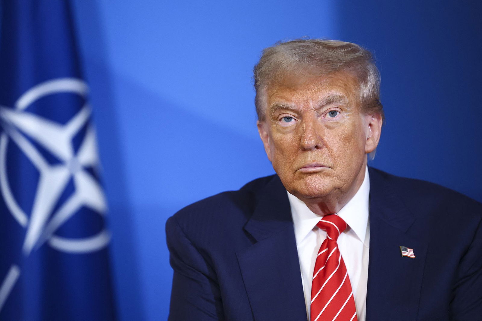 <i>Piroschka Van De Wouw/Pool/AFP/Getty Images via CNN Newsource</i><br/>US President Donald Trump looks on next to NATO Secretary General Mark Rutte (not pictured) at the NATO summit of heads of state and government in The Hague on June 25.