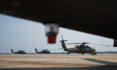 U.S. Army UH-60M Black Hawk helicopters are seen parked near Washington