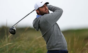 Scheffler chipping during a practice round ahead of The 153rd Open Championship.