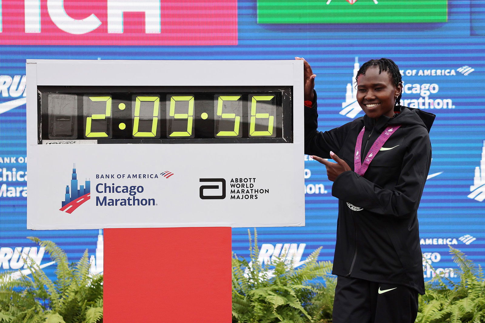 <i>Michael Reaves/Getty Images via CNN Newsource</i><br/>Ruth Chepngetich set a new marathon world record in October 2024.