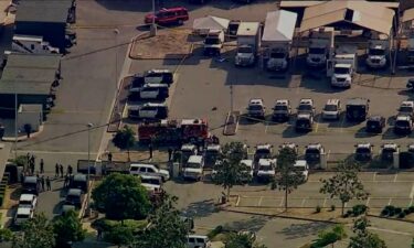 A fire truck and police are seen at a Los Angeles County Sheriff's Department training facility in Monterey Park