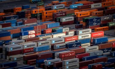 Stacked shipping containers in the commercial port of Barcelona on July 7.