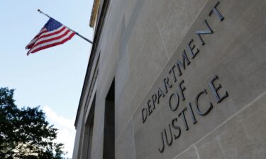Signage is seen at the United States Department of Justice headquarters in Washington