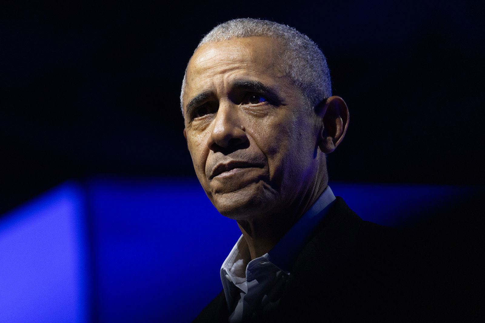 <i>Scott Olson/Getty Images via CNN Newsource</i><br/>Former President Barack Obama addresses the Obama Foundation's Democracy Forum on December 5