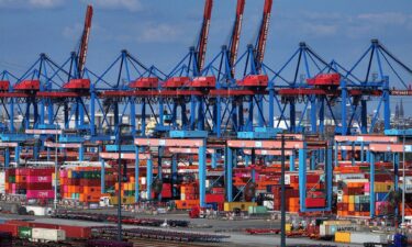 Shipping containers and cranes at Hamburg Port in Germany in April. President Donald Trump has threatened a 30% tariff on incoming European products.