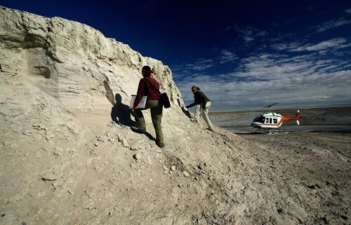 Researchers surveying the Haughton Formation