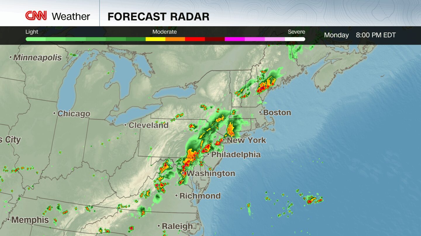 <i>CNN Weather via CNN Newsource</i><br/>Rainfall totals could reach 2 to 4 inches in Monday afternoon and evening’s storms