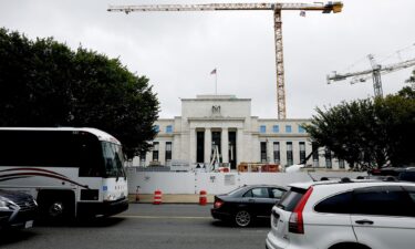 Construction work is done around the Federal Reserve building on September 17