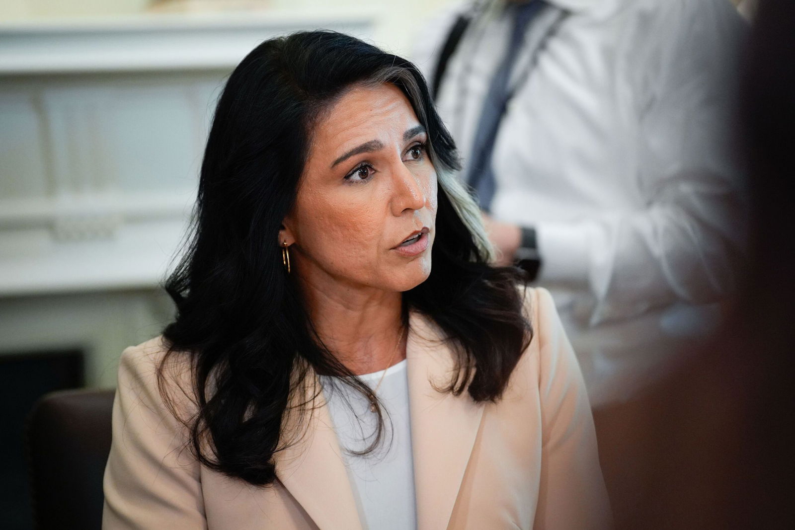 <i>Yuri Gripas for The Washington Post/Getty Images via CNN Newsource</i><br/>Director of National Intelligence Tulsi Gabbard speaks during a Cabinet meeting with President Donald Trump on April 30