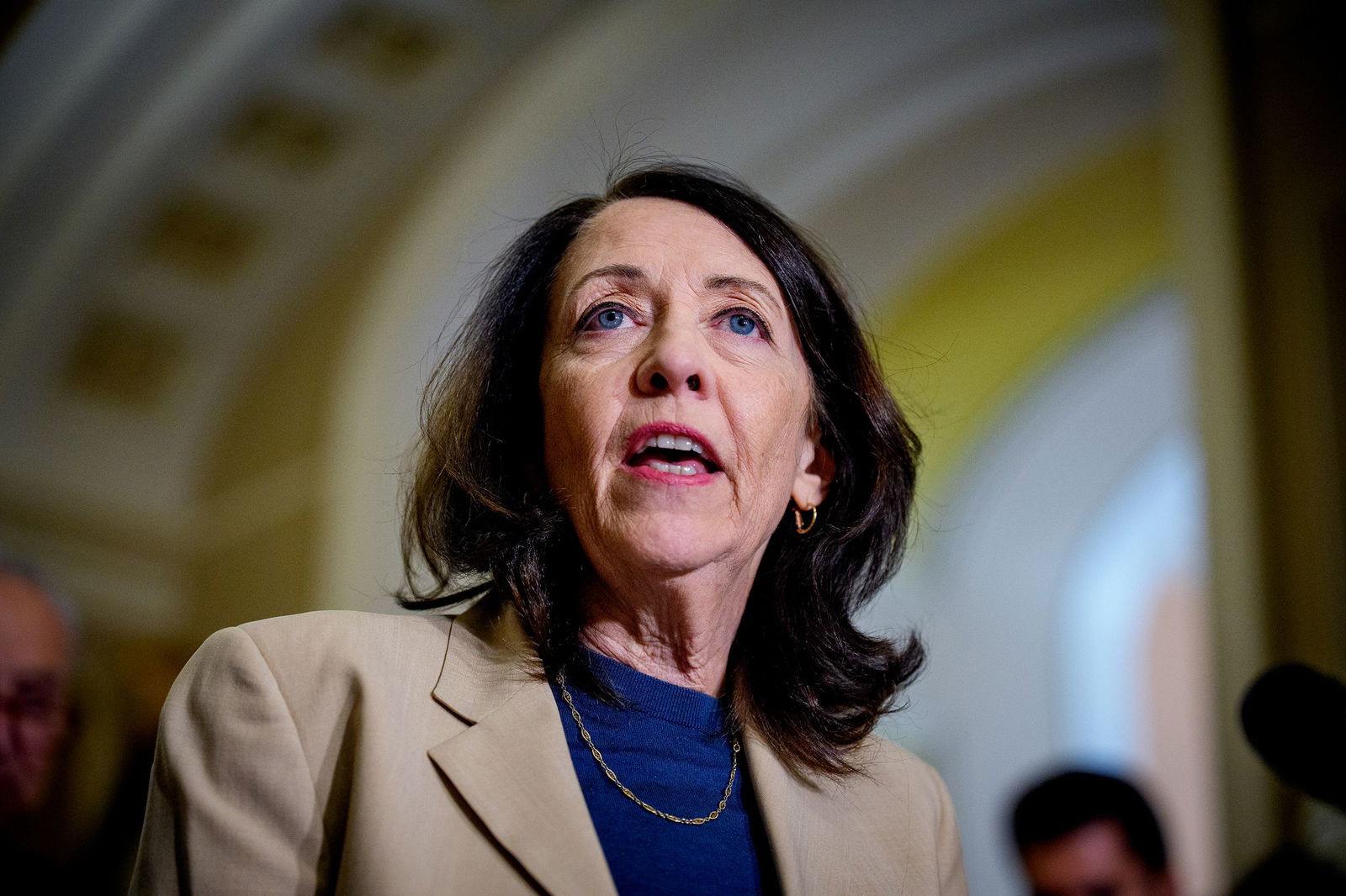 <i>Andrew Harnik/Getty Images via CNN Newsource</i><br/>Sen. Maria Cantwell speaks to reporters following a weekly Democratic policy luncheon at the US Capitol Building on June 3
