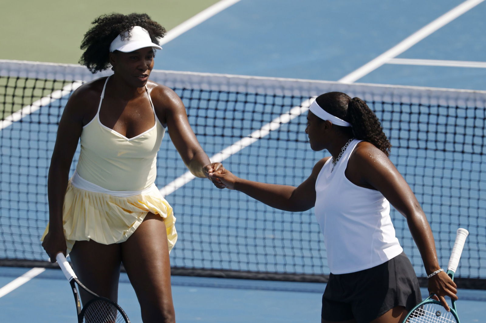 <i>Geoff Burke/Imagn/Reuters via CNN Newsource</i><br/>Williams celebrates with Hailey Baptiste after a point in their doubles match at the Mubadala Citi DC Open on July 21.