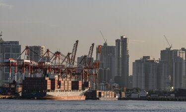 Shipping containers are seen docked at a port in Manila on April 8.