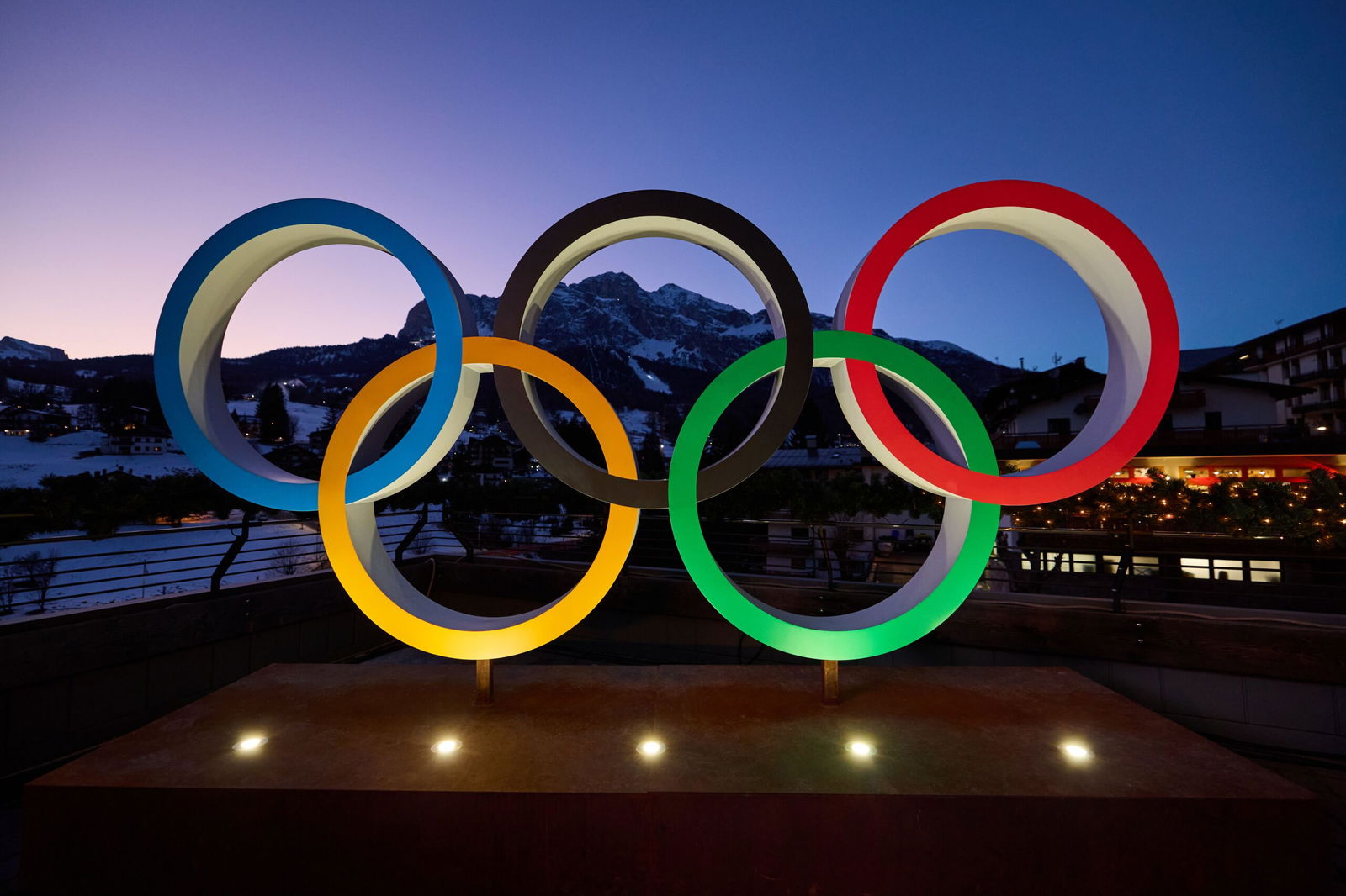 <i>Francesco Scaccianoce/Getty Images via CNN Newsource</i><br/>The Olympic rings are on display in Cortina d'Ampezzo