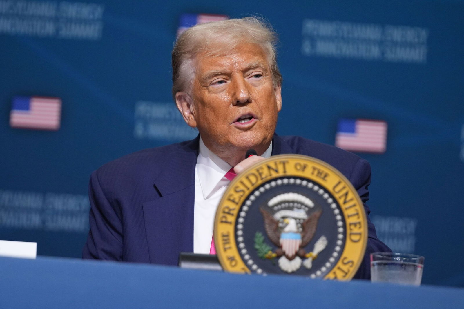 <i>Carlos Barria/Reuters via CNN Newsource</i><br/>U.S. President Donald Trump delivers remarks on AI infrastructure