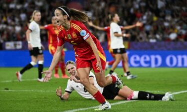 Aitana Bonmatí celebrates the game-winning goal in the 113th minute of the Euro semifinal.