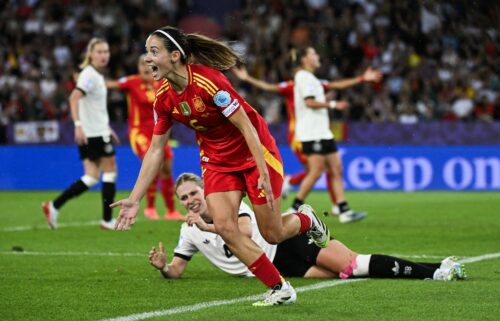 Aitana Bonmatí celebrates the game-winning goal in the 113th minute of the Euro semifinal.