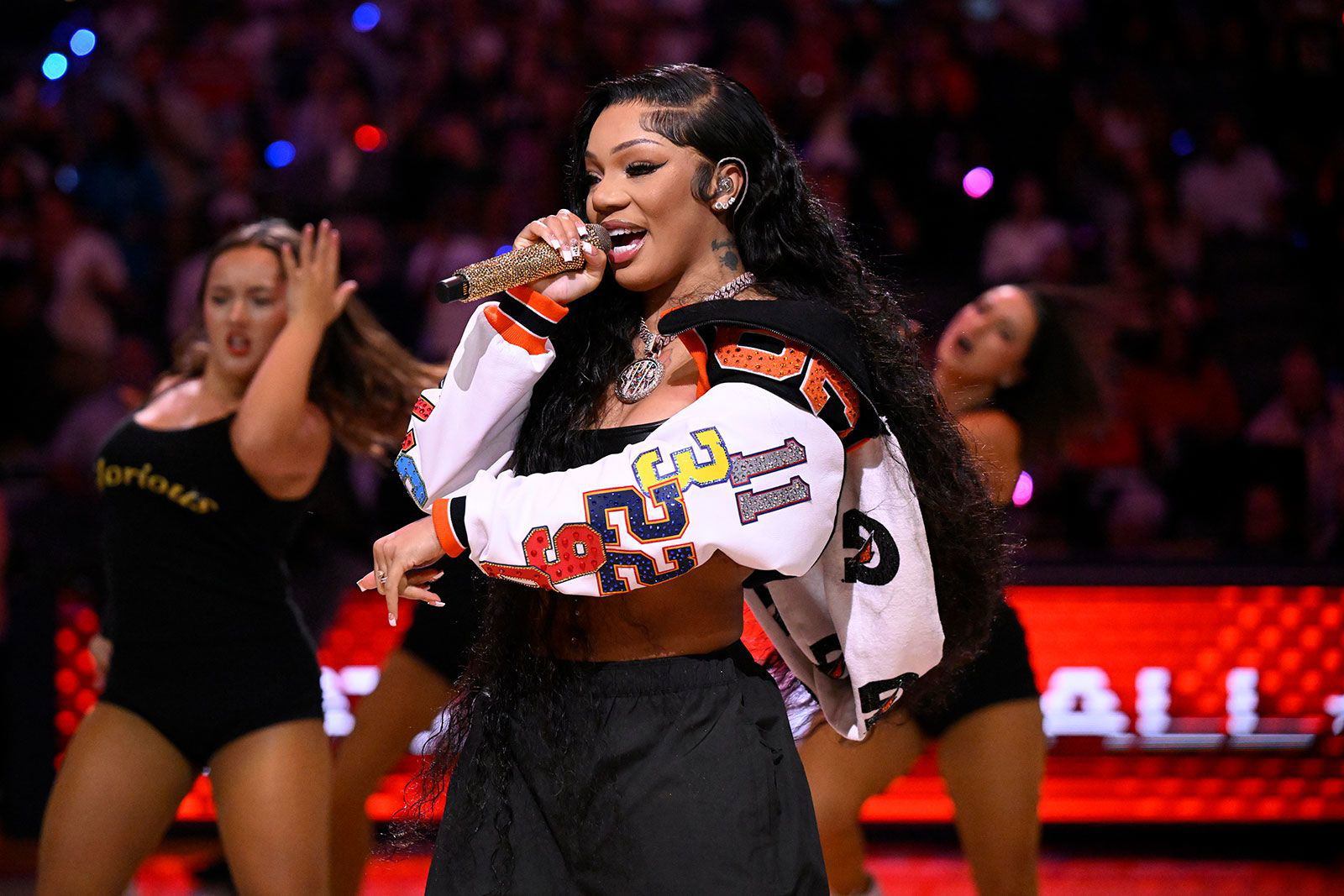 <i>David Dow/NBAE/Getty Images/File via CNN Newsource</i><br/>GloRilla performing during halftime during the AT&T WNBA All-Star Game 2025 earlier this month in Indiana. GloRilla faces felony drug charges after police responded to her Georgia home following a separate report of a burglary in progress.