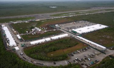Work progresses July 4 on the migrant detention facility dubbed "Alligator Alcatraz" at Dade-Collier Training and Transition facility in the Florida Everglades.