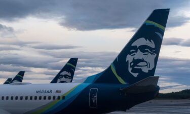 Alaska Airlines planes are seen at Anchorage airport on Monday