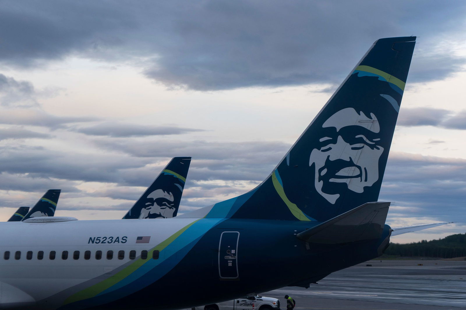<i>Jenny Kane/AP via CNN Newsource</i><br/>Alaska Airlines planes are seen at Anchorage airport on Monday