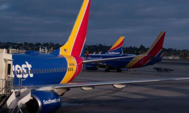 Southwest Airlines Boeing 737s are lined up at the terminal at San Diego International Airport in August 2024. Alarms sounded in the cockpit of a Southwest Airlines jet shortly after taking off from Hollywood Burbank airport near Los Angeles on July 25.
