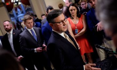 House Speaker Mike Johnson  speaks to members of the media outside the House Chamber at the US Capitol on July 23.