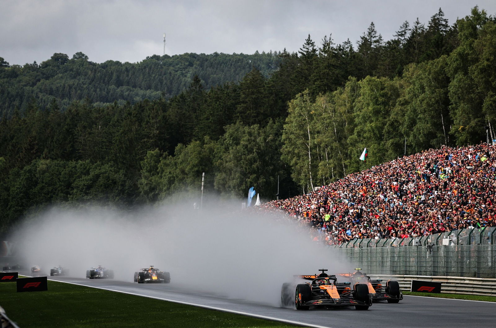 <i>Rudy Carezzevoli/Getty Images via CNN Newsource</i><br/>Race winner Oscar Piastri celebrates on the podium after winning the Belgian Grand Prix.
