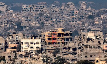 This picture taken from the Israeli side of the border with Gaza shows destroyed buildings in the north of the territory in January 2025.