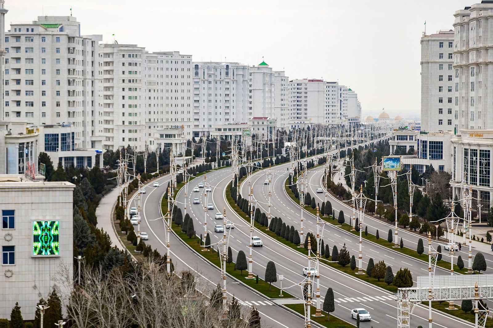 <i>Stringer/AFP/Getty Images via CNN Newsource</i><br/>Cars move through the Turkmen capital of Ashgabat on March 10