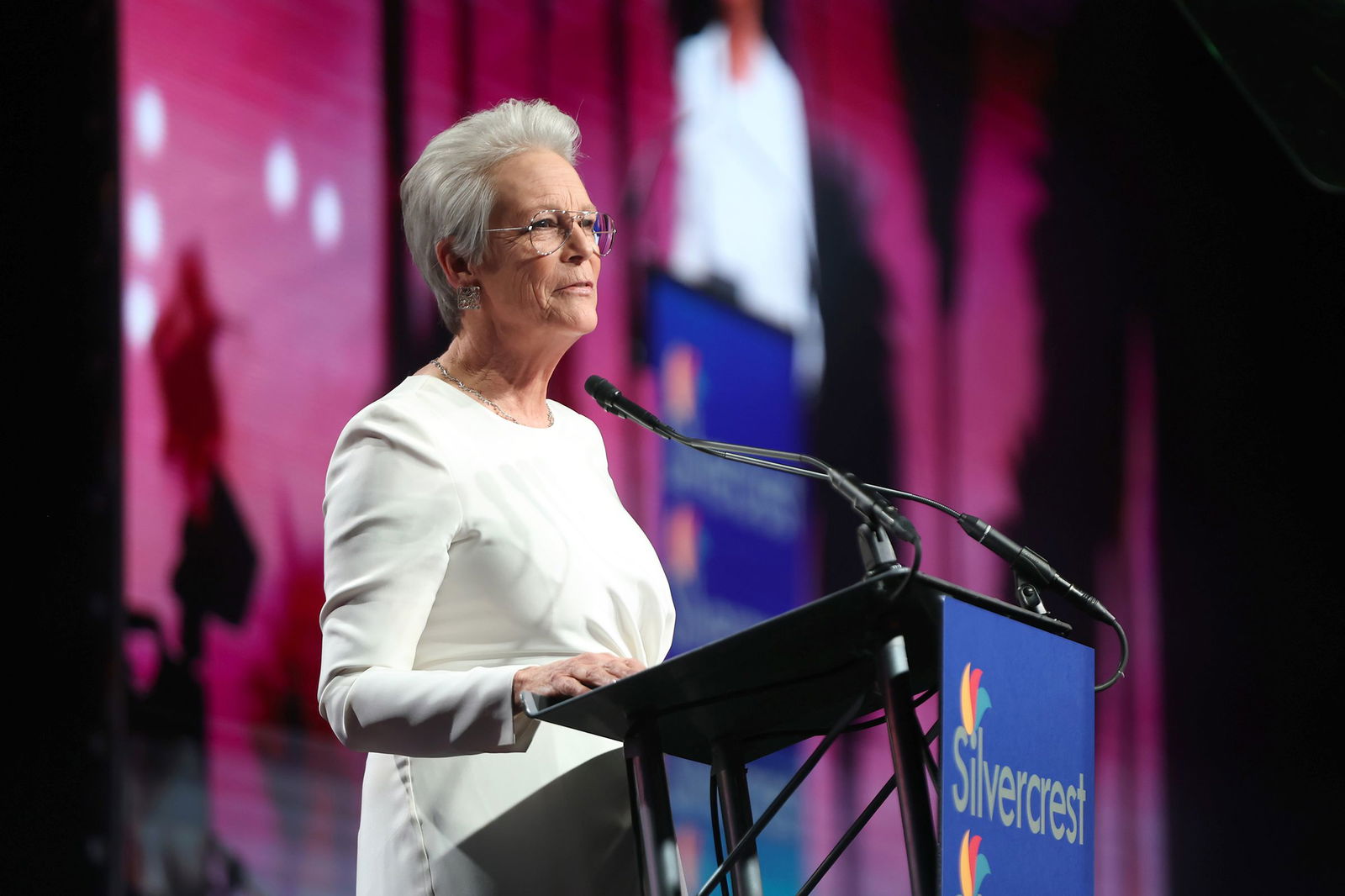 <i>Matt Winkelmeyer/Getty Images/File via CNN Newsource</i><br/>Jamie Lee Curtis speaks onstage during the 36th Annual Palm Springs International Film Awards at Palm Springs Convention Center on January 3 in Palm Springs