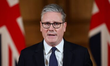 Britain's Prime Minister Keir Starmer delivers a statement inside No. 10 Downing Street in London