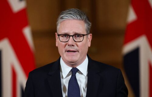Britain's Prime Minister Keir Starmer delivers a statement inside No. 10 Downing Street in London