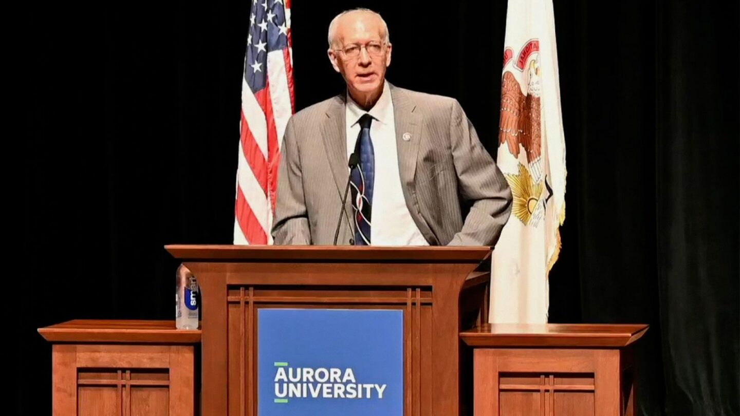 <i>Rep Bill Foster via CNN Newsource</i><br/>Rep. Bill Foster speaks during a town hall in Aurora