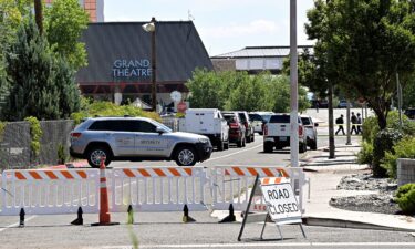 An entrance to the Grand Sierra Resort is closed off during the investigation of a shooting that occurred at the resort in Reno